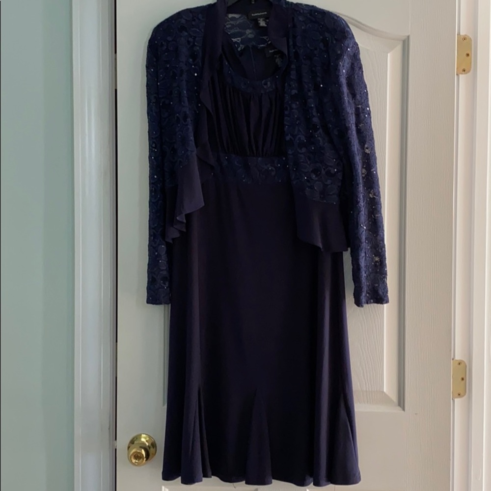 Like new Navy blue dress and lace jacket size 14
